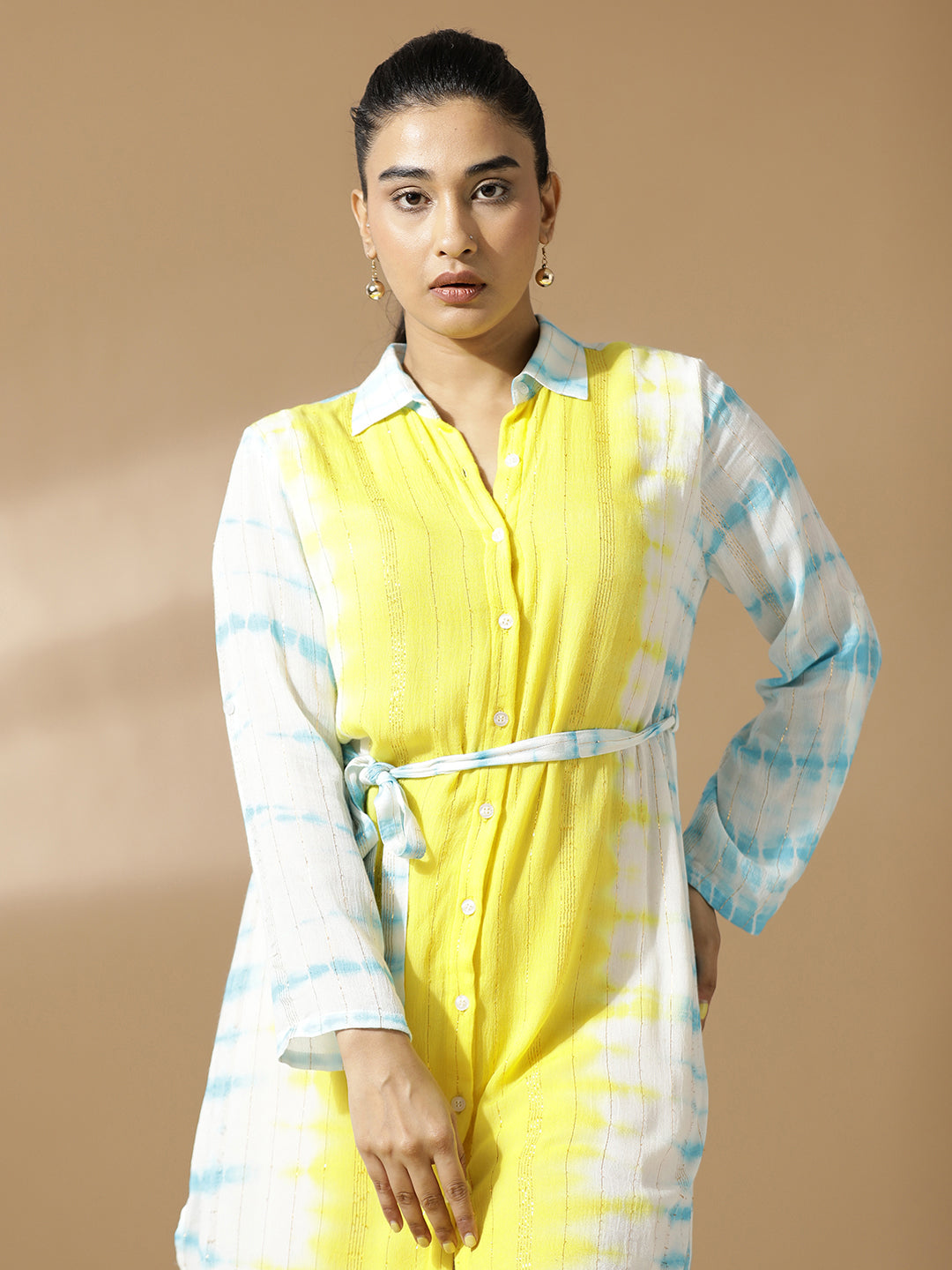 Blue and Yellow Tie&Dye Shirt Dress