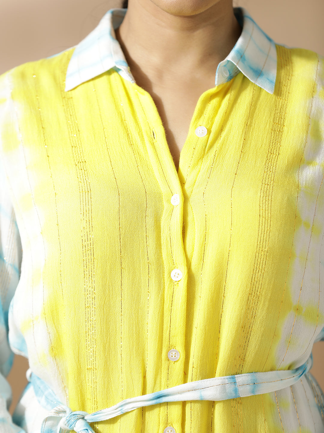 Blue and Yellow Tie&Dye Shirt Dress
