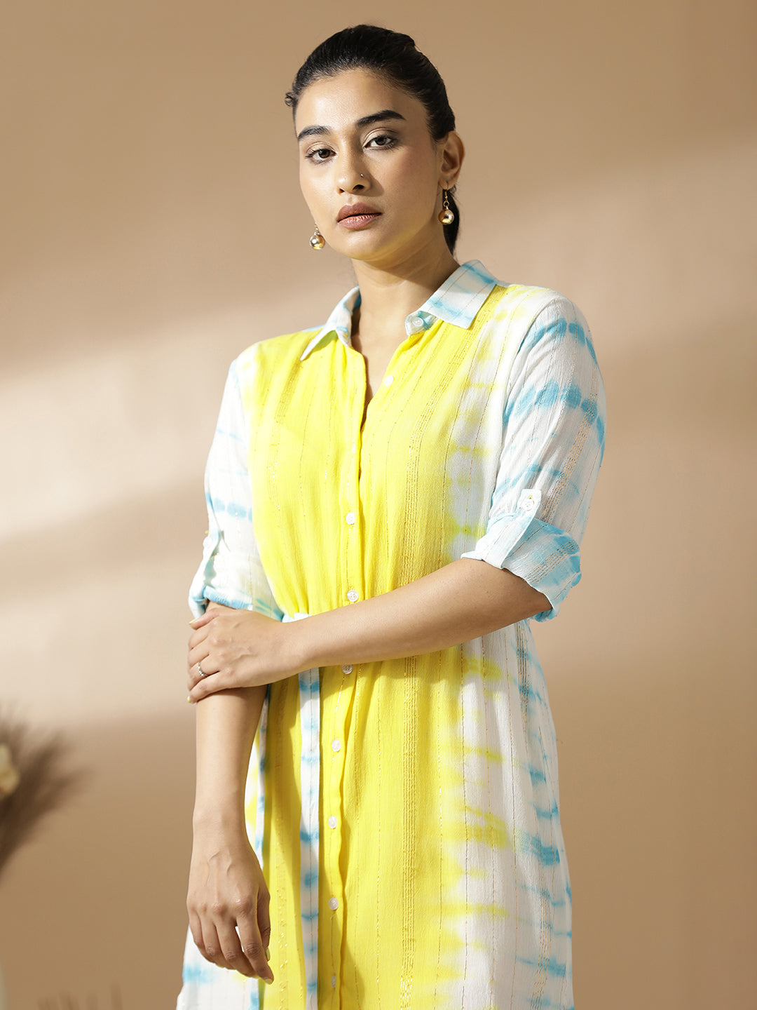 Blue and Yellow Tie&Dye Shirt Dress