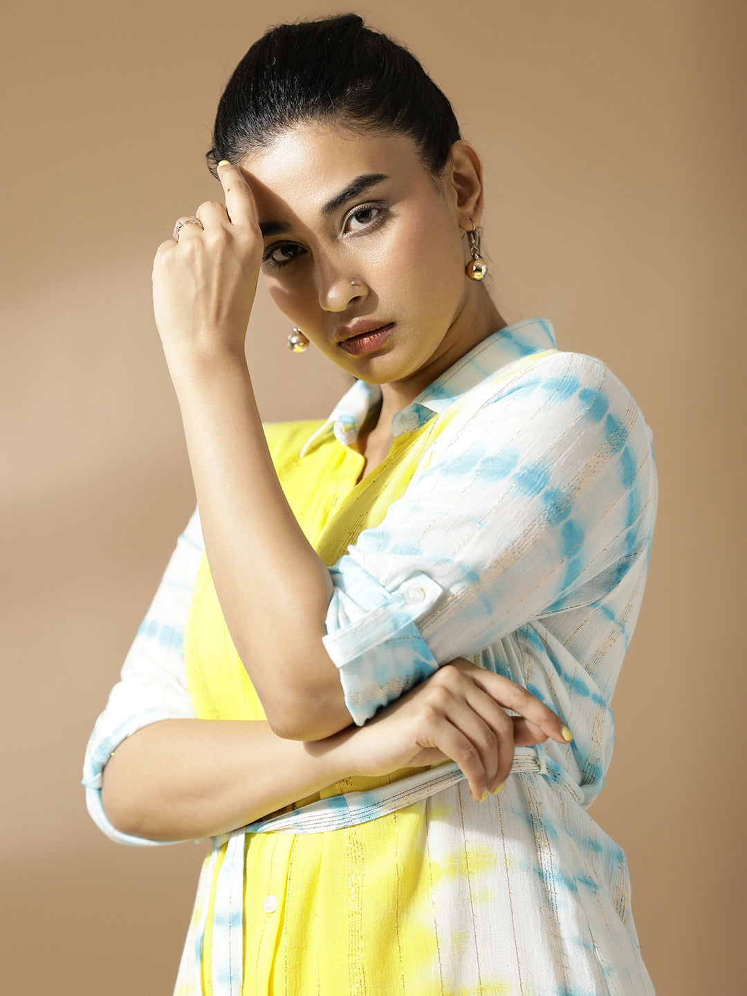 Blue and Yellow Tie&Dye Shirt Dress