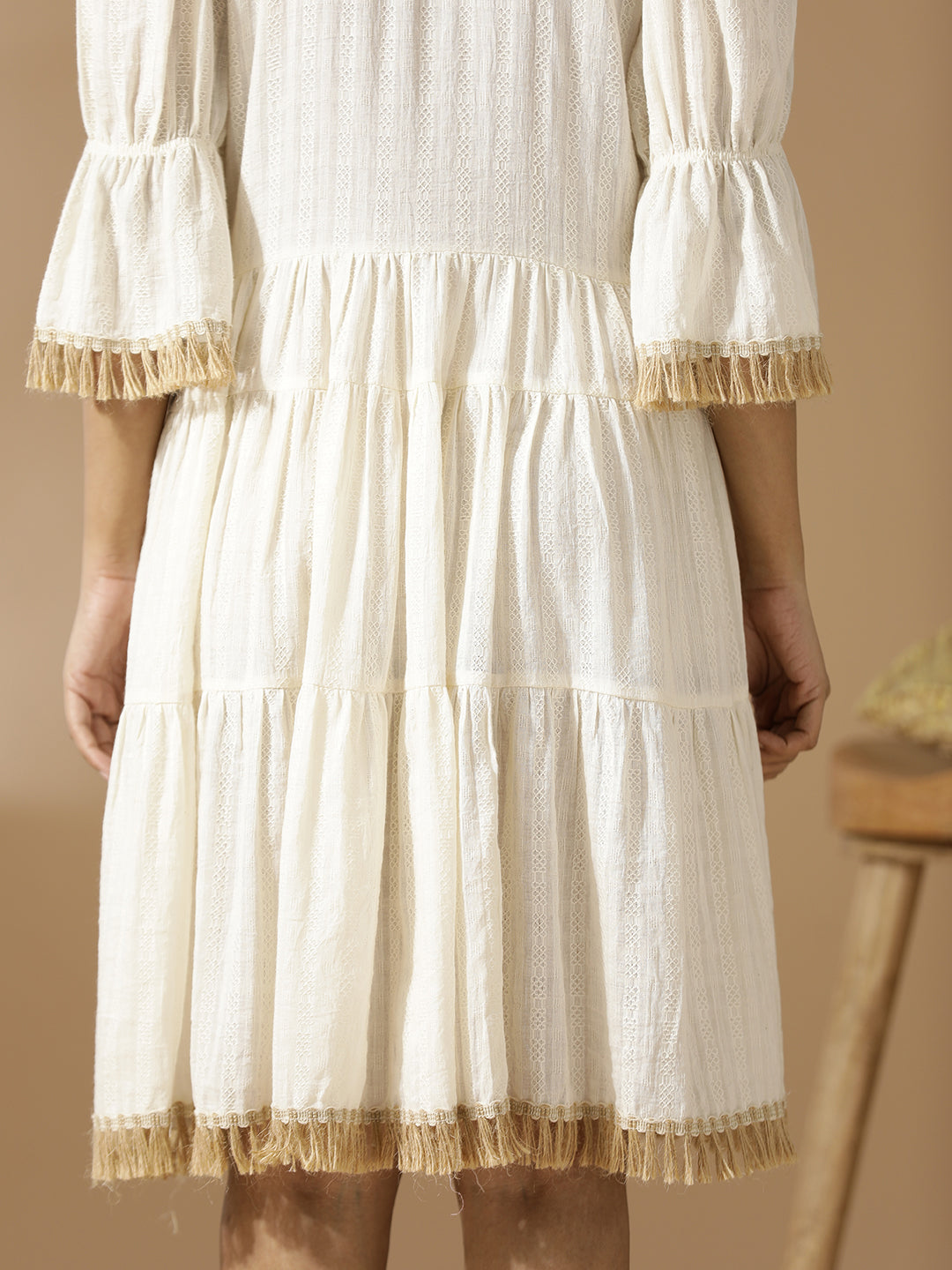 Off-White dobby short tiered Dress