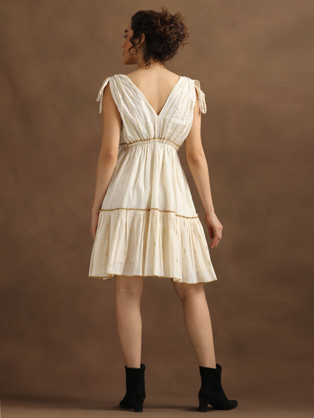 Natural Lurex Short Tiered Dress