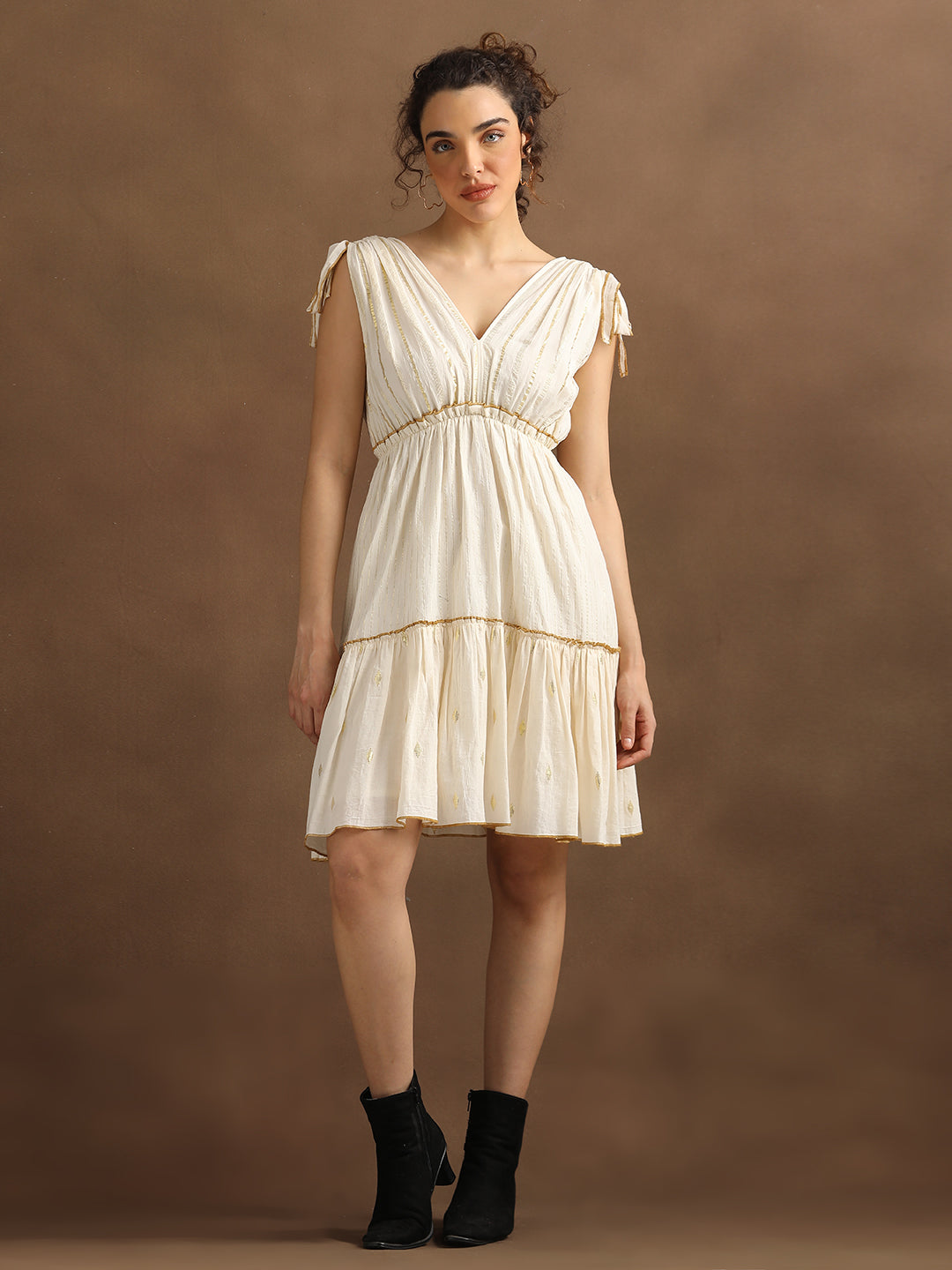 Natural Lurex Short Tiered Dress
