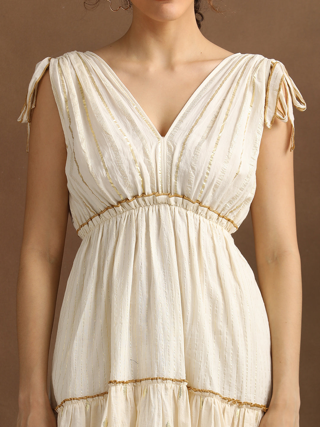 Natural Lurex Short Tiered Dress