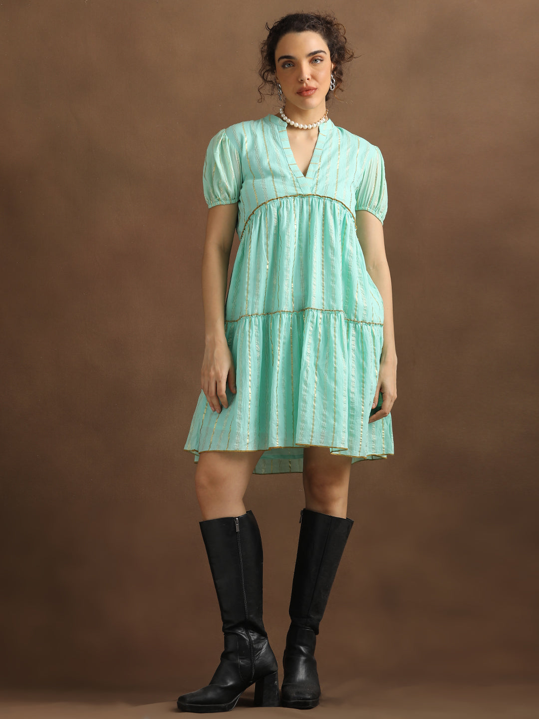 Sea Green Lurex Short Dress