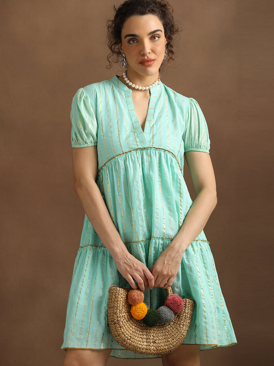 Sea Green Lurex Short Dress