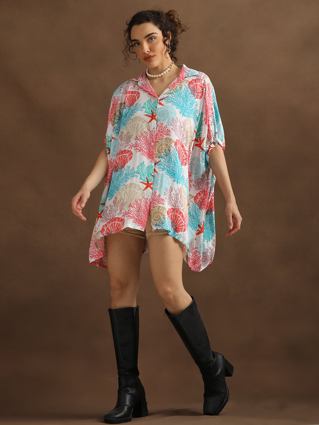 Coral Print Oversized Shirt