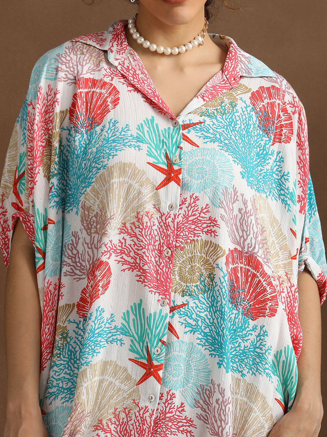 Coral Print Oversized Shirt