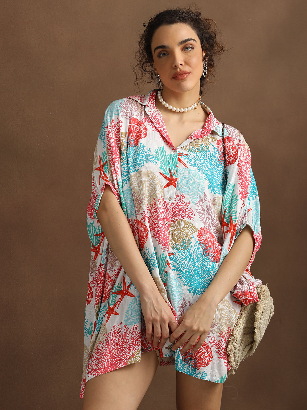 Coral Print Oversized Shirt