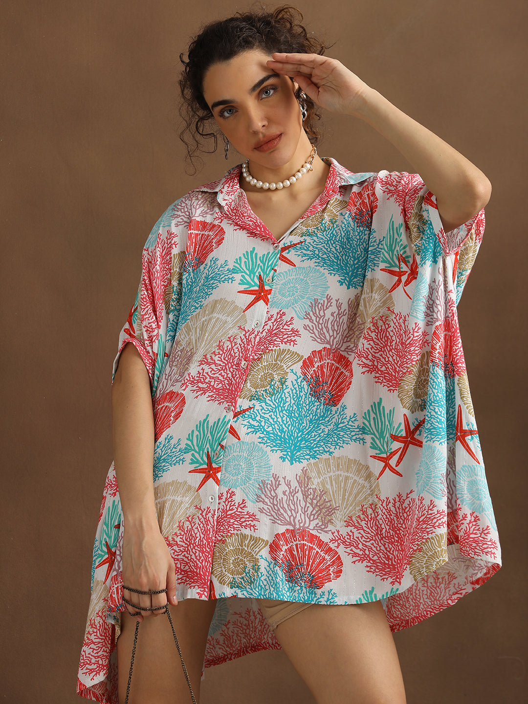 Coral Print Oversized Shirt