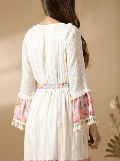 Pink & Blue Floral Short Tiered Dress