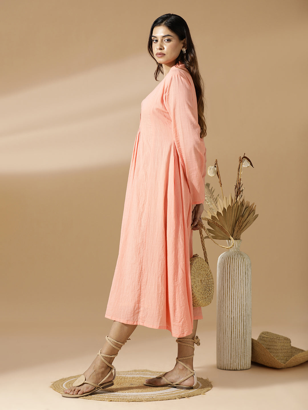 Peach A-Line Midi Dress