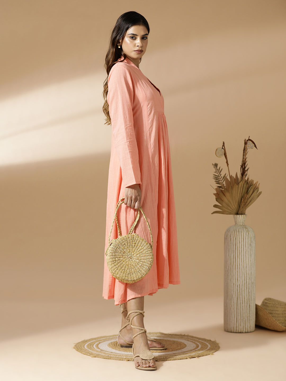 Peach A-Line Midi Dress