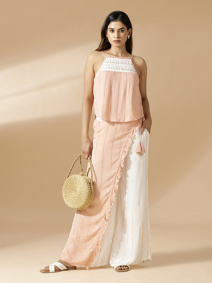 White and Peach Lurex Co-Ord Set