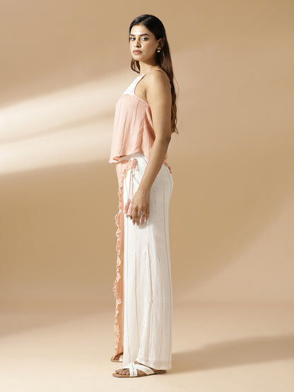 White and Peach Lurex Co-Ord Set