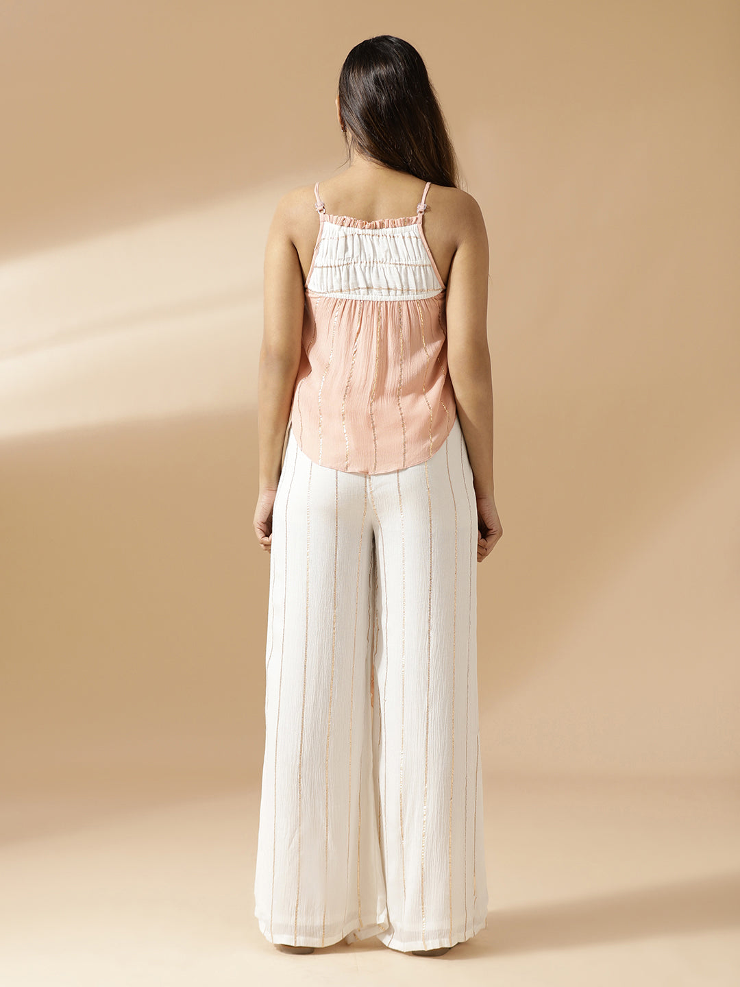 White and Peach Lurex Co-Ord Set