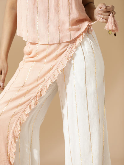 White and Peach Lurex Co-Ord Set