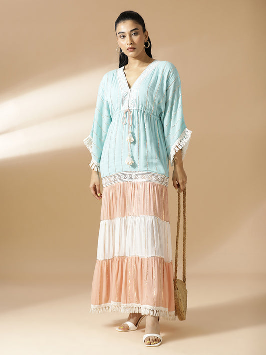 Long Tiered Dress with Kaftan Sleeve