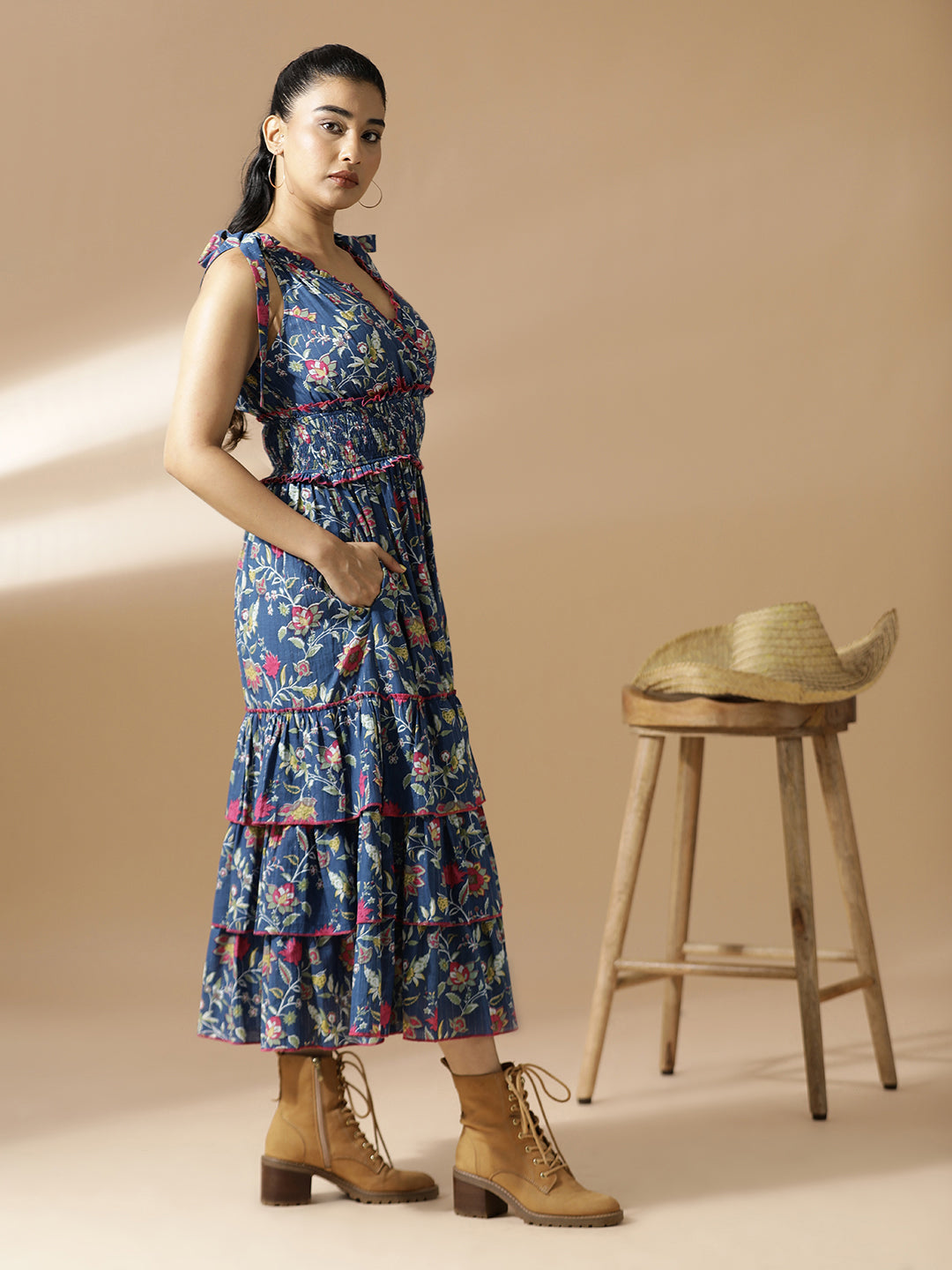 Blue floral Long Layered dress