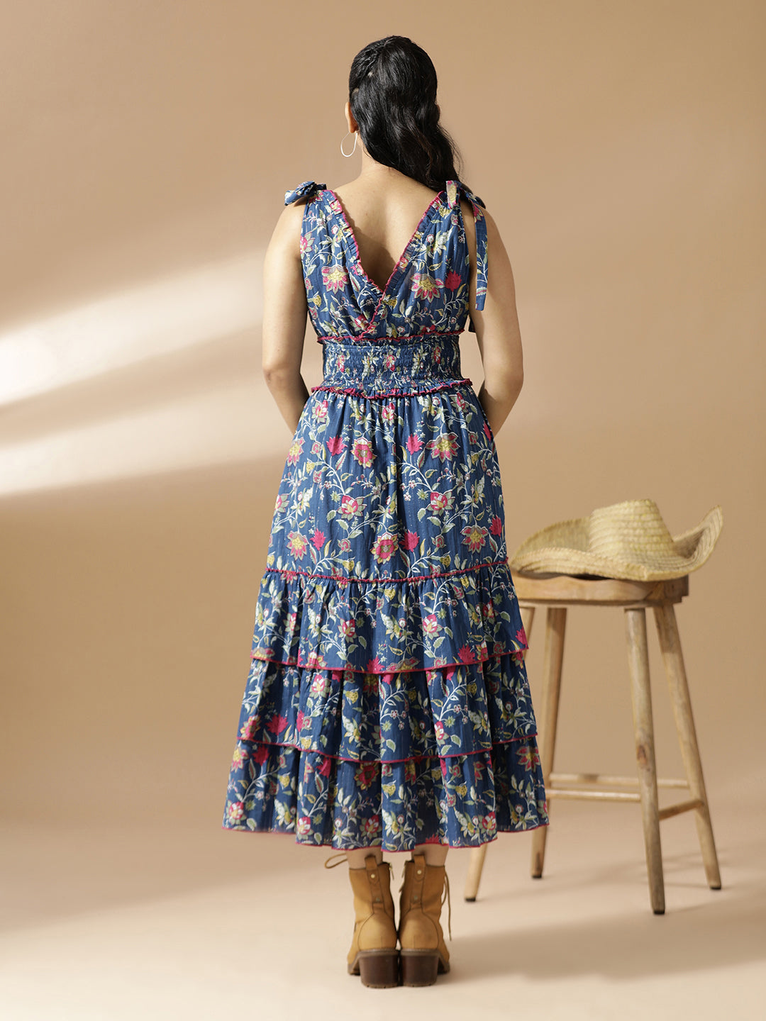 Blue floral Long Layered dress