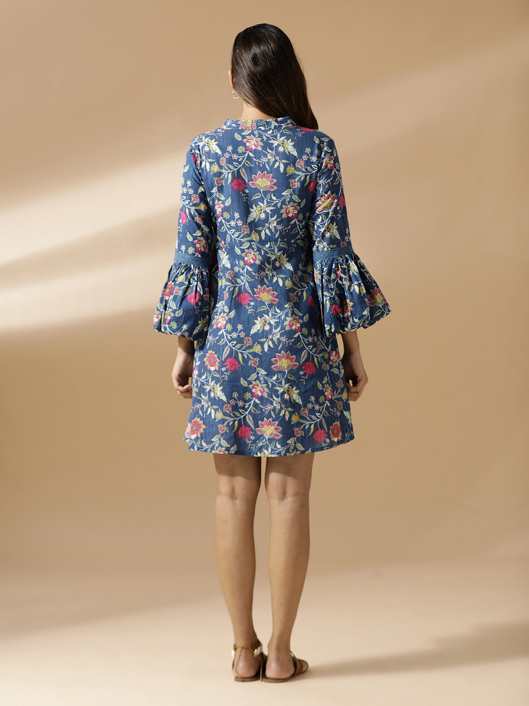 Blue Floral A-Line Short Dress