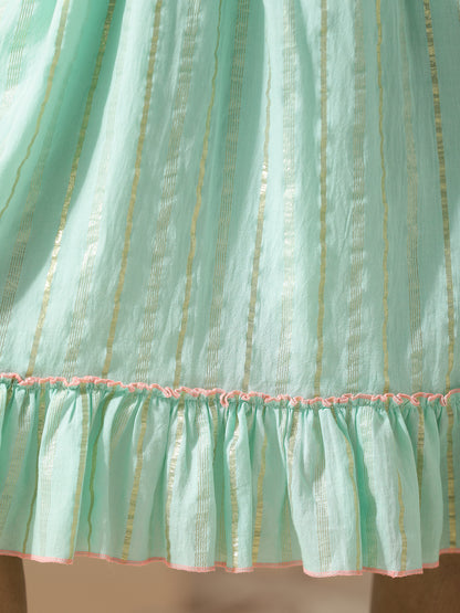 Sea Green neck hand embroidered short dress