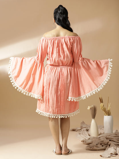 Peach Off-Shoulder Short Dress