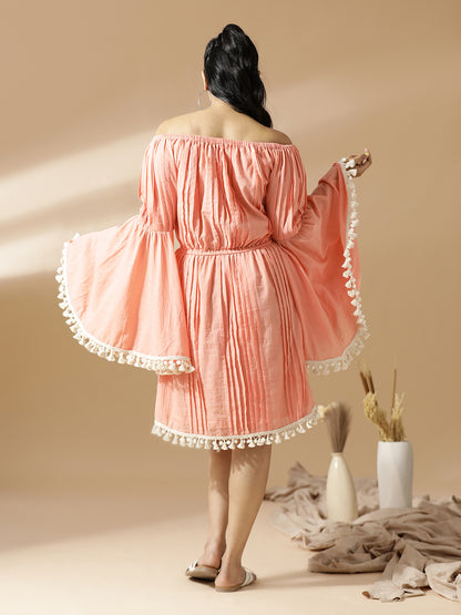 Peach Off-Shoulder Short Dress