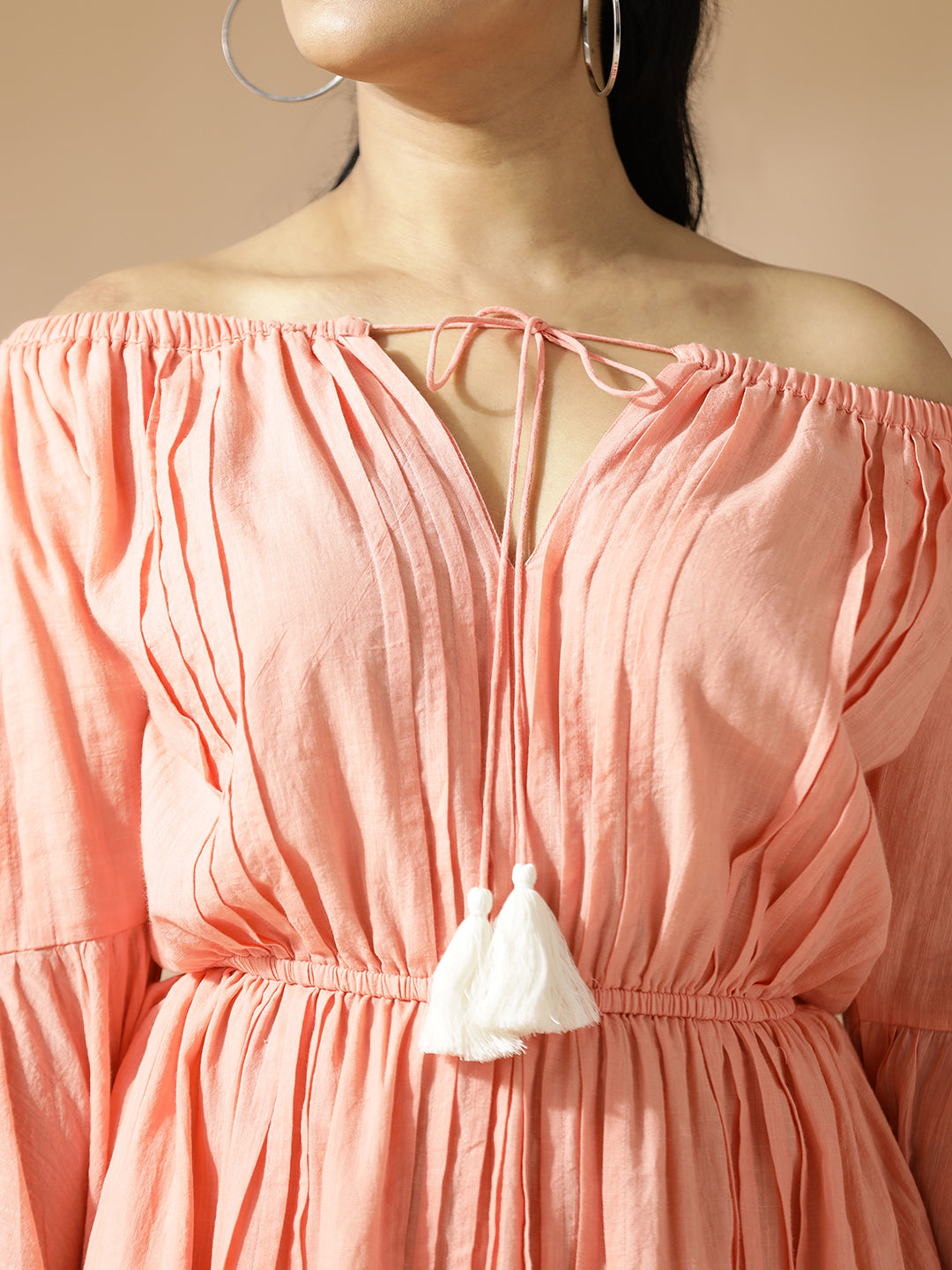 Peach Off-Shoulder Short Dress