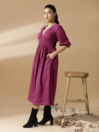 Solid Magenta A-Line dress