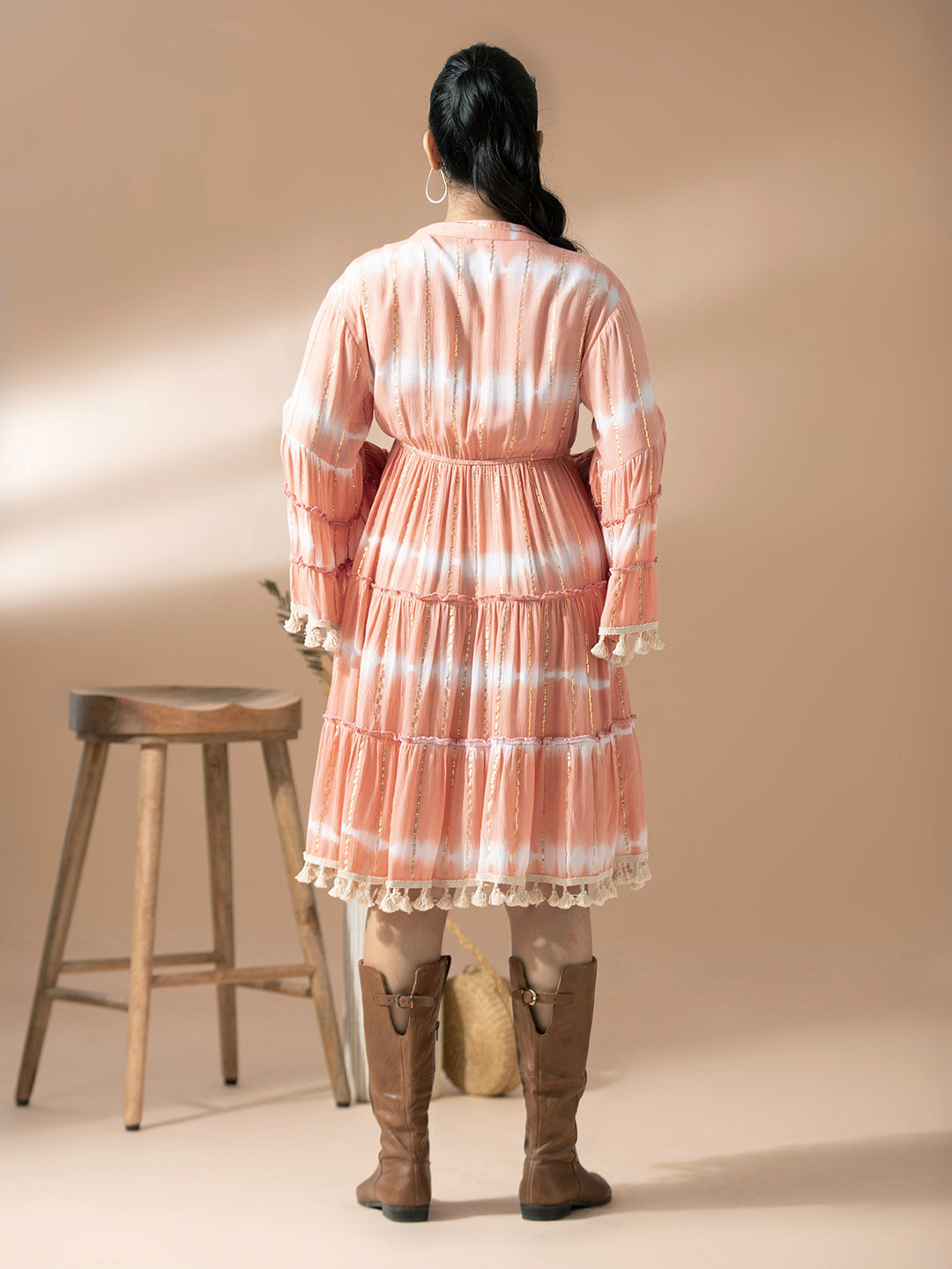 Peach Tie&Dye Short tiered Dress