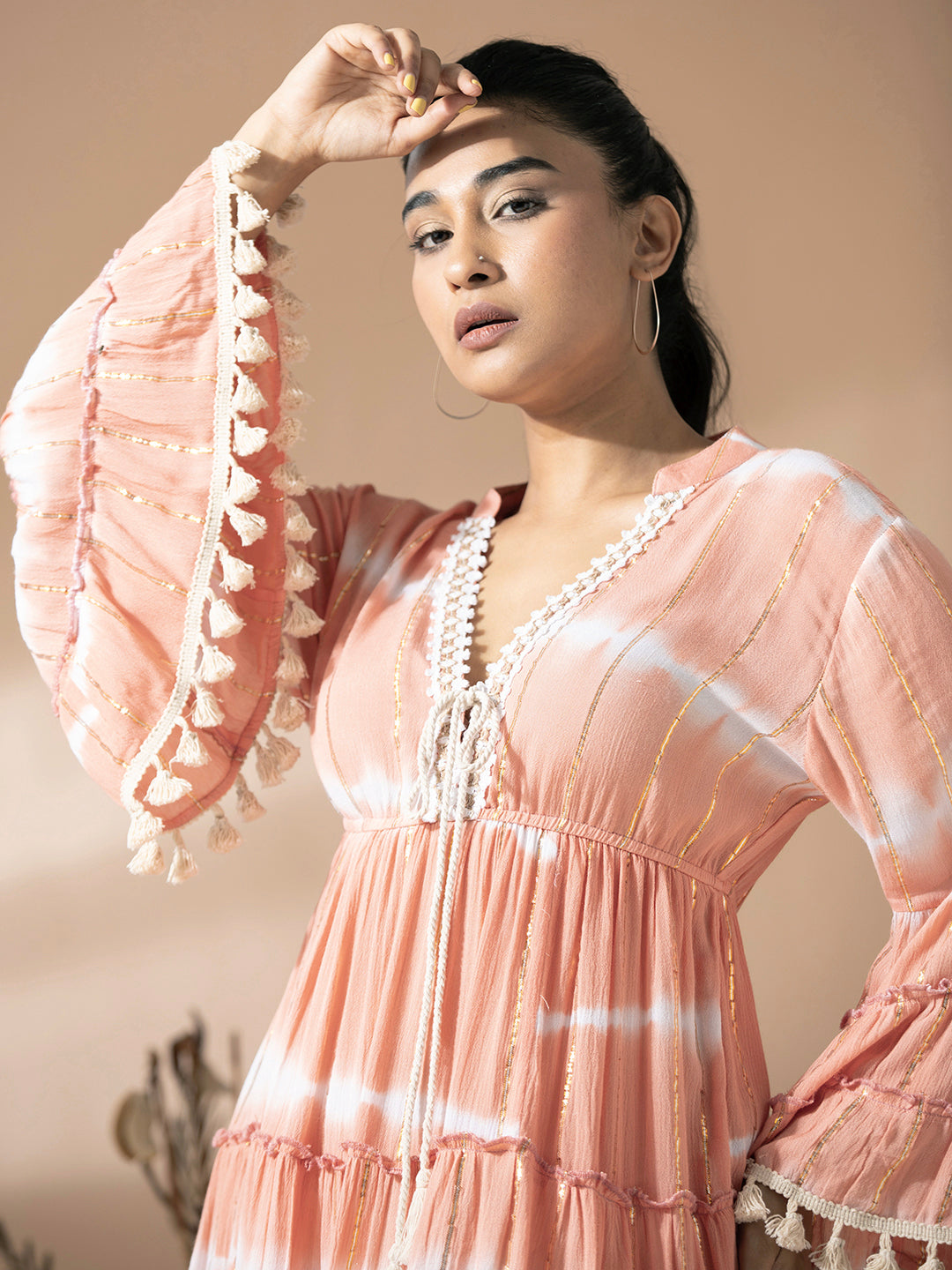 Peach Tie&Dye Short tiered Dress