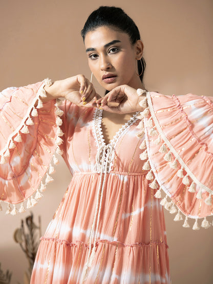 Peach Tie&Dye Short tiered Dress