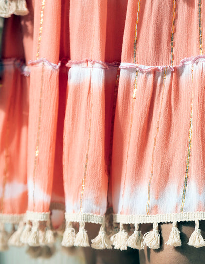 Peach Tie&Dye Short tiered Dress