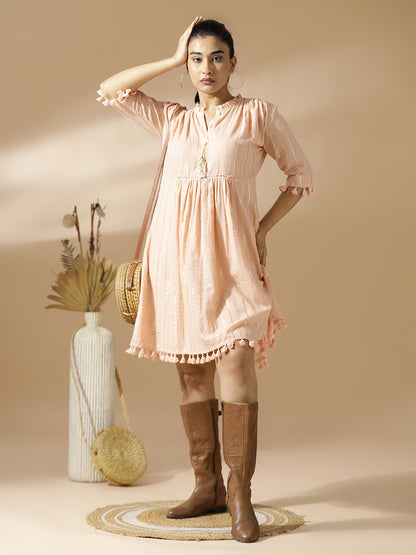 Peach Lurex short A-Line dress