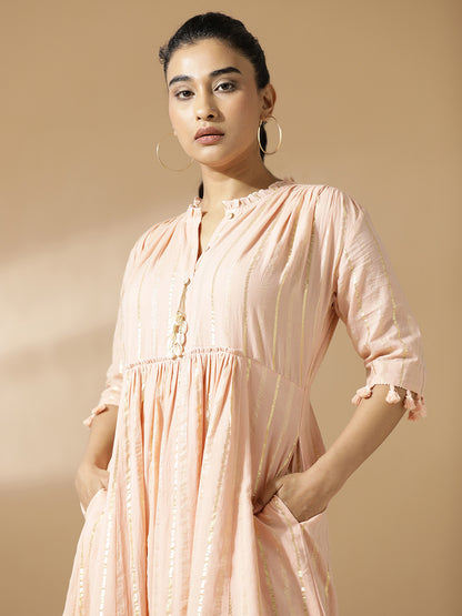 Peach Lurex short A-Line dress