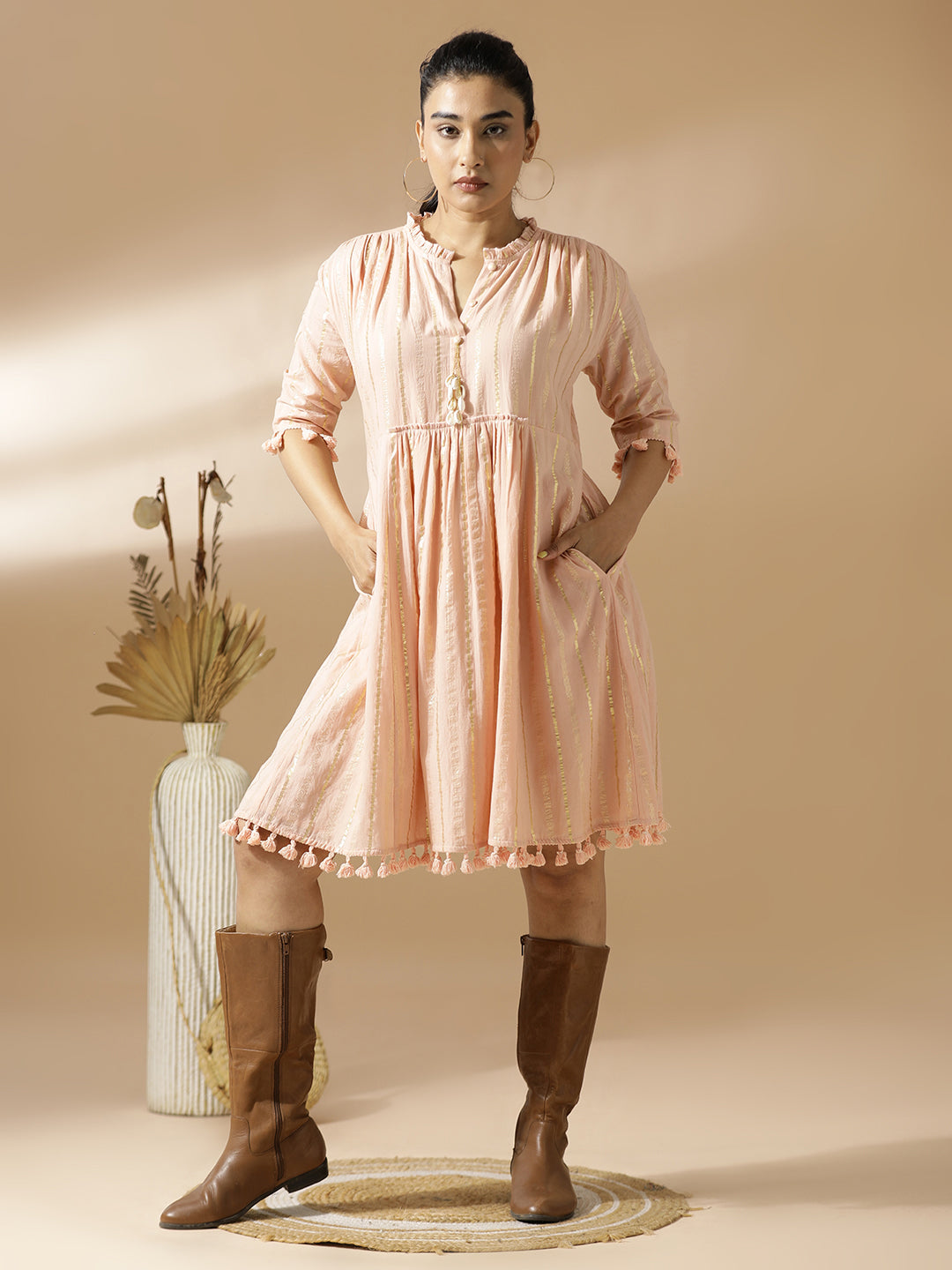 Peach Lurex short A-Line dress