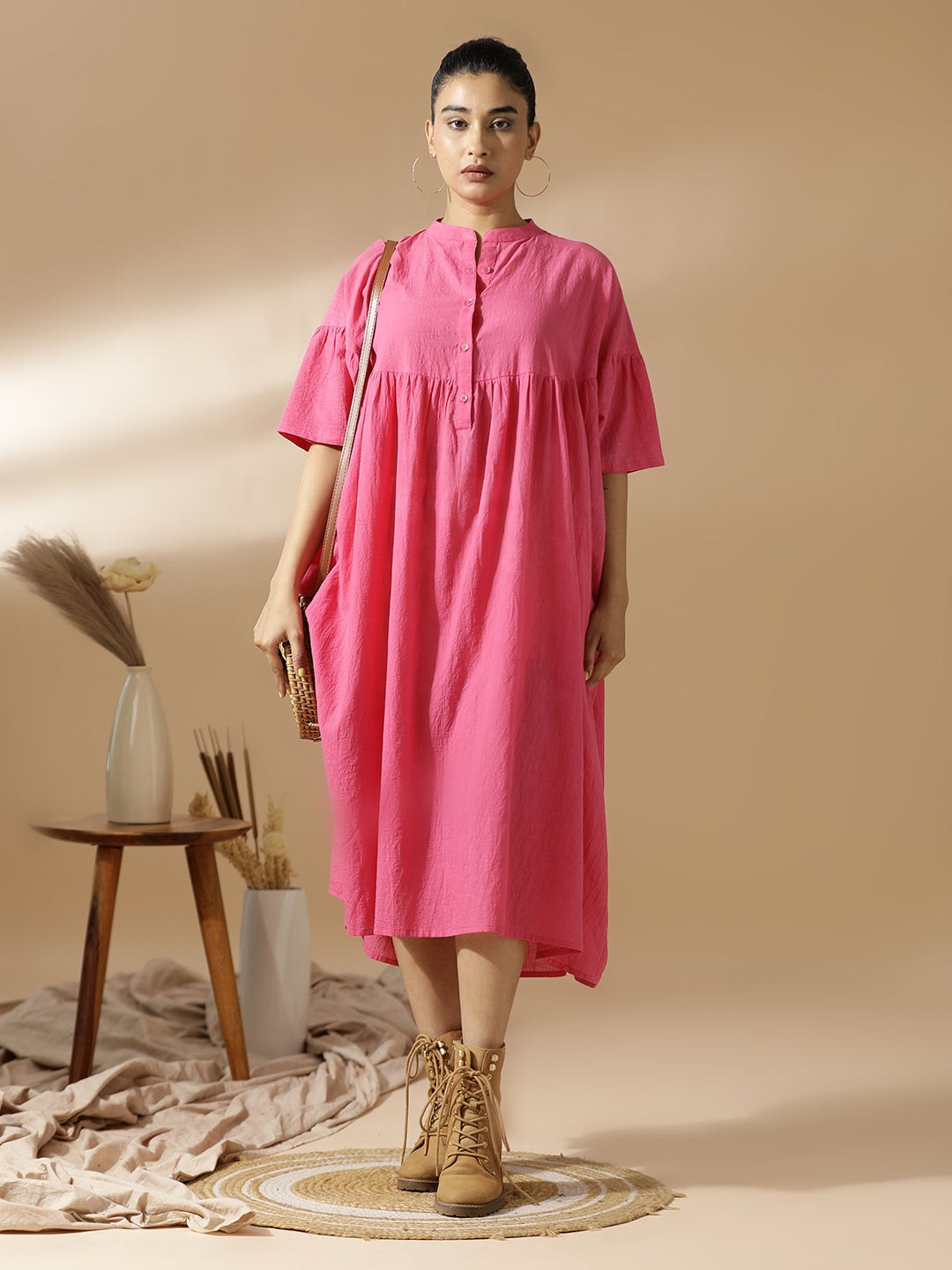 Pink relaxed fit Midi Dress