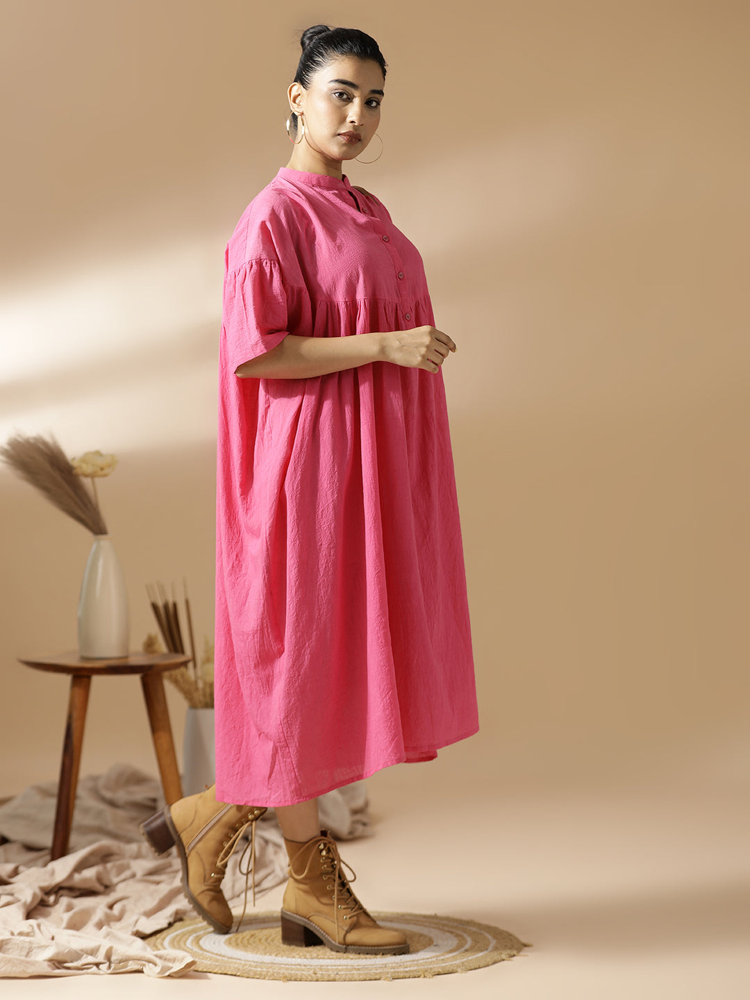 Pink relaxed fit Midi Dress