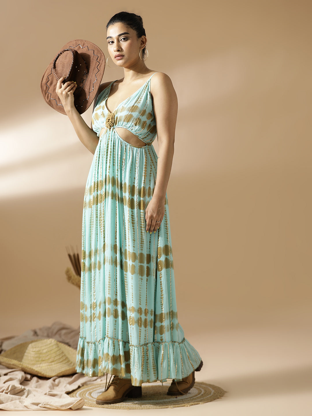 Blue and Beige Tie&Dye Long Dress