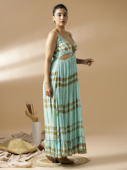 Blue and Beige Tie&Dye Long Dress