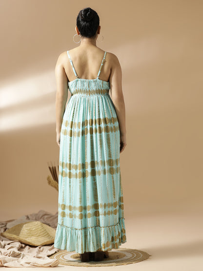 Blue and Beige Tie&Dye Long Dress