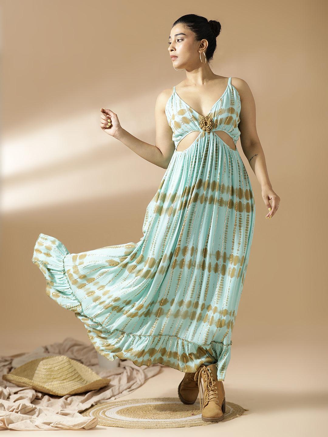 Blue and Beige Tie&Dye Long Dress