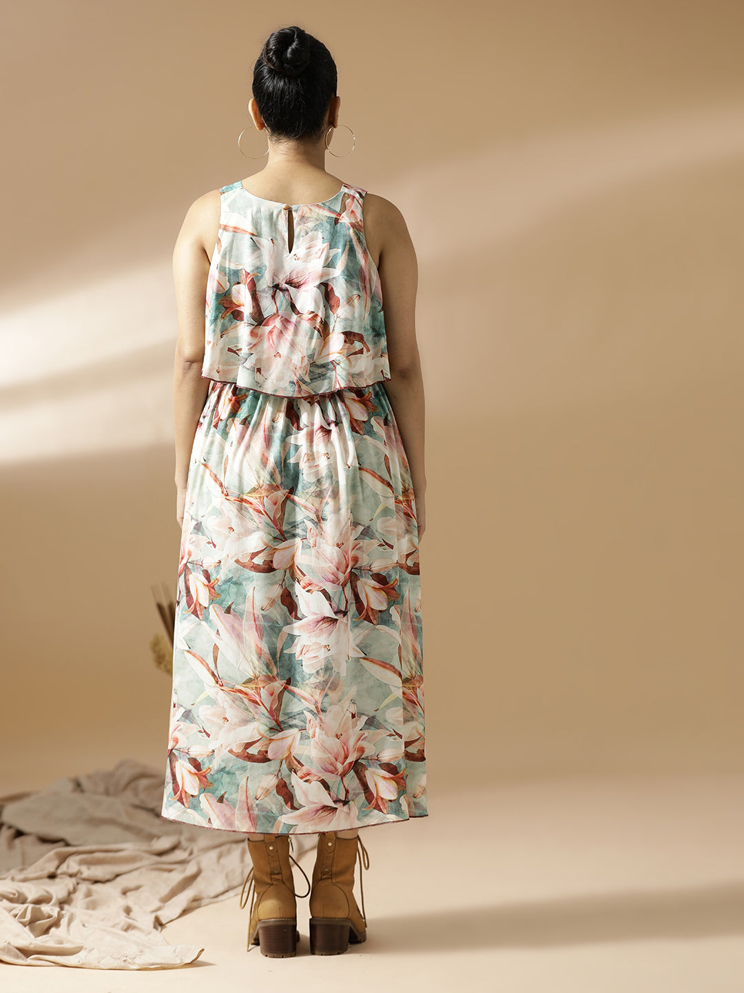 Green leaf Print Long A-Line Dress