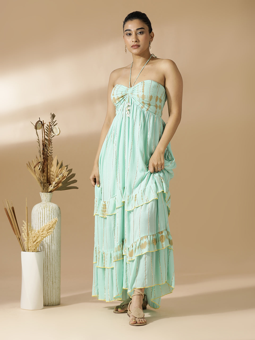 Sea Green Lurex Long Dress