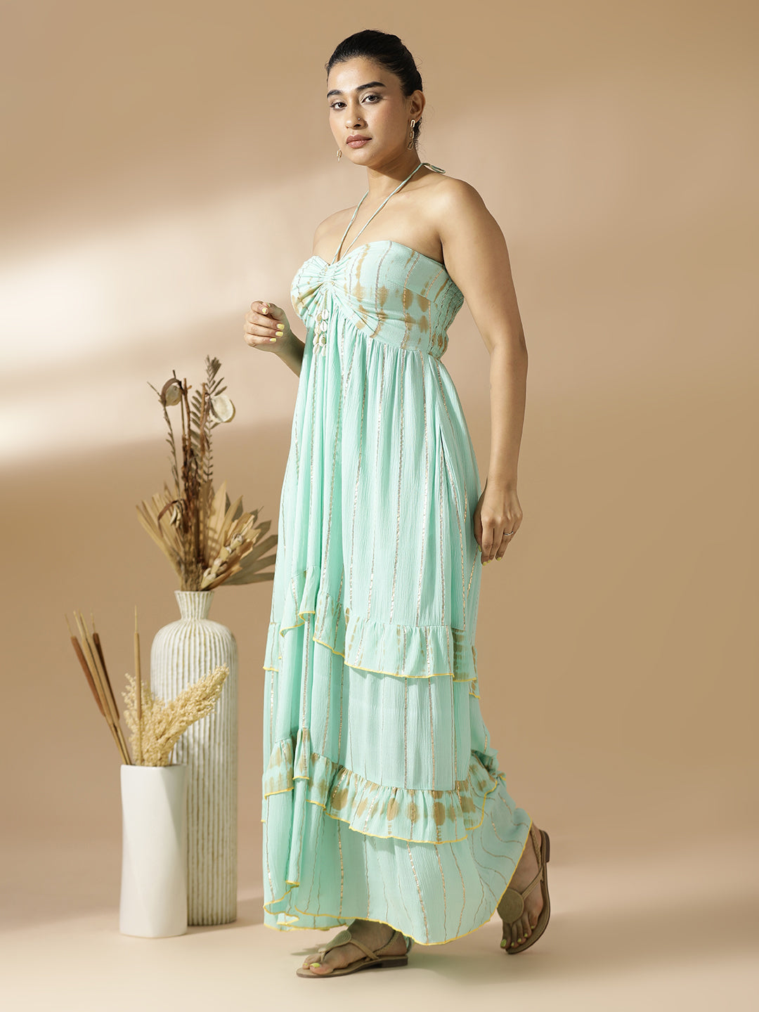 Sea Green Lurex Long Dress