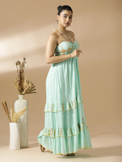 Sea Green Lurex Long Dress