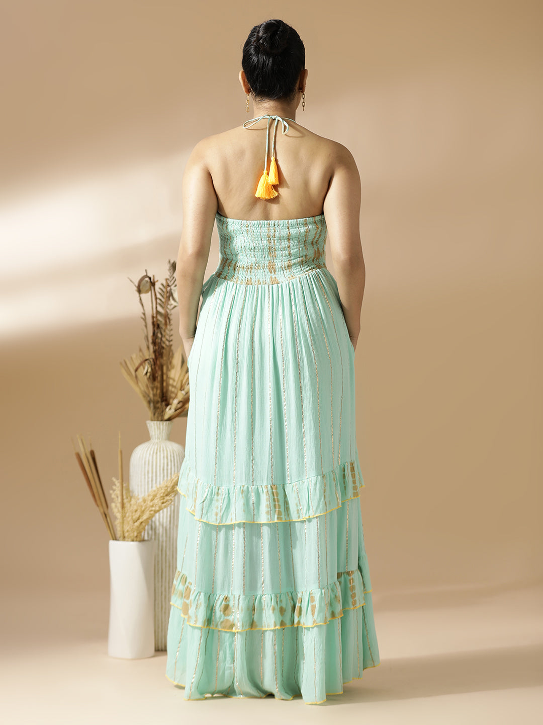 Sea Green Lurex Long Dress