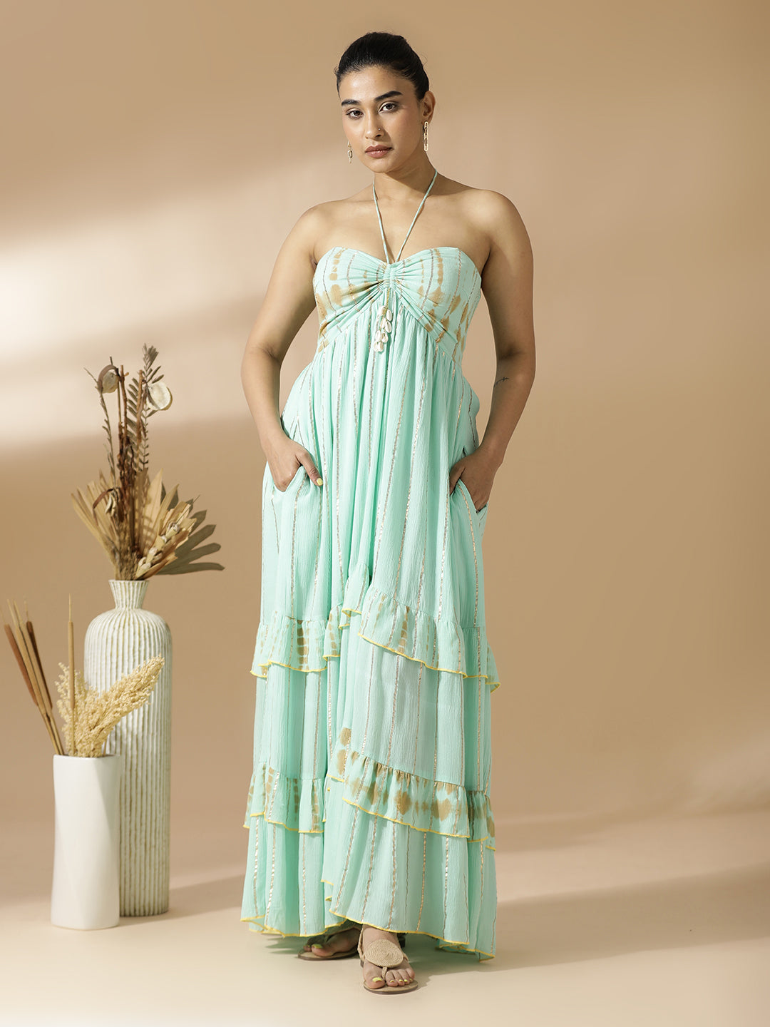 Sea Green Lurex Long Dress