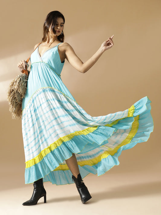 Blue and Yellow Tie&Dye Long Dress